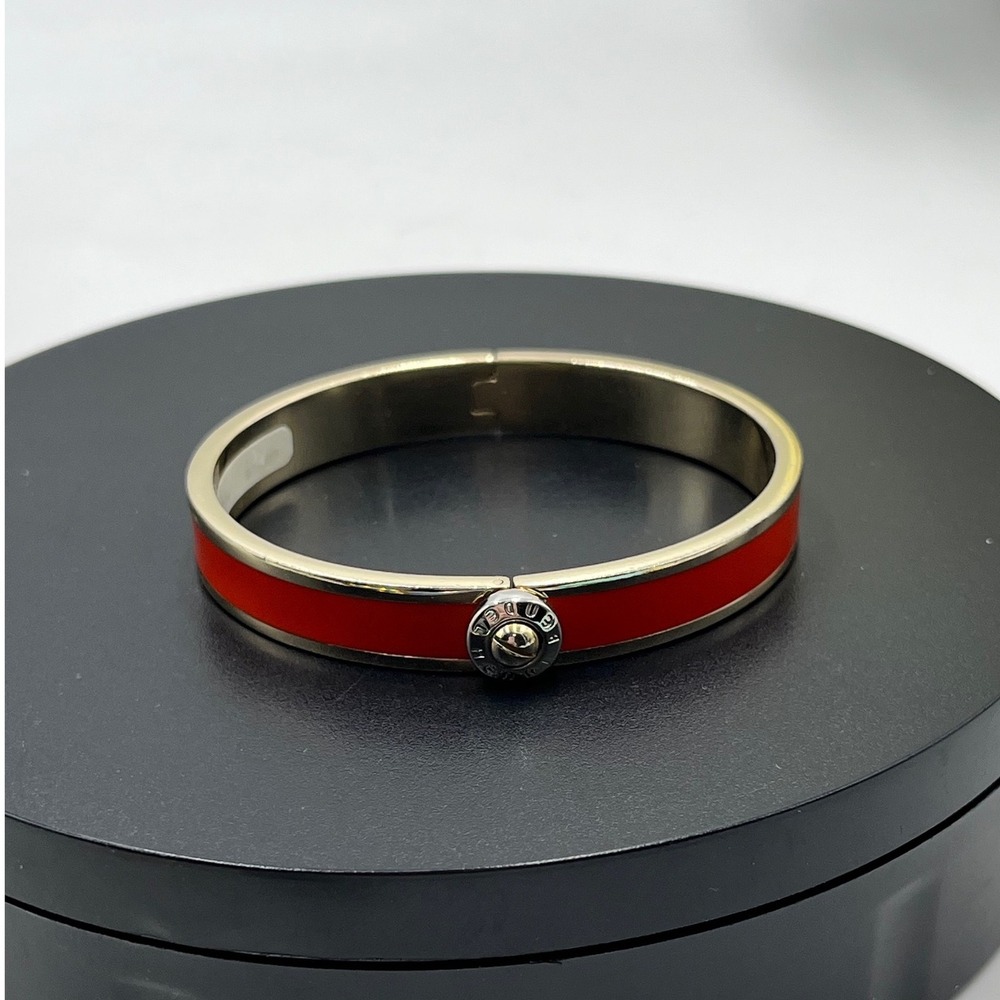 Henri Bendel Vintage Gold Tone Bright‎ Orange enamel Hinge Bangle Bracelet